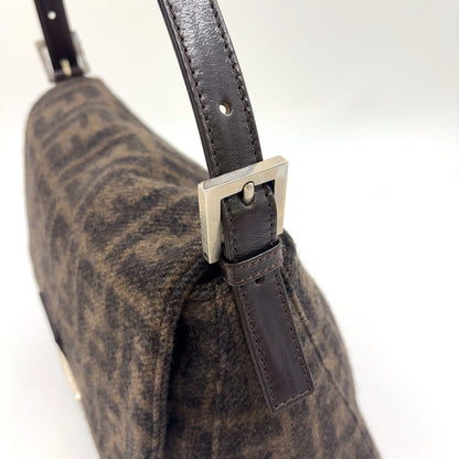 Fendi Zucca Pattern Mamma Bucket Leather Wool Dark Brown Shoulder Bag Silver — view 5