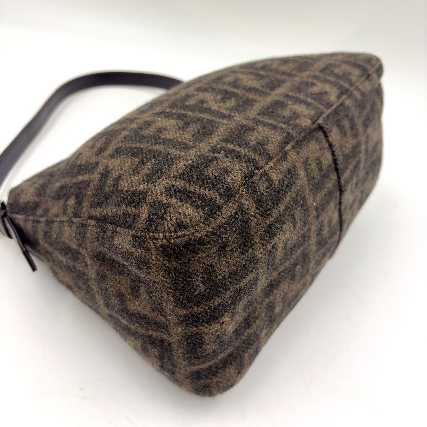 Fendi Zucca Pattern Mamma Bucket Leather Wool Dark Brown Shoulder Bag Silver — view 7