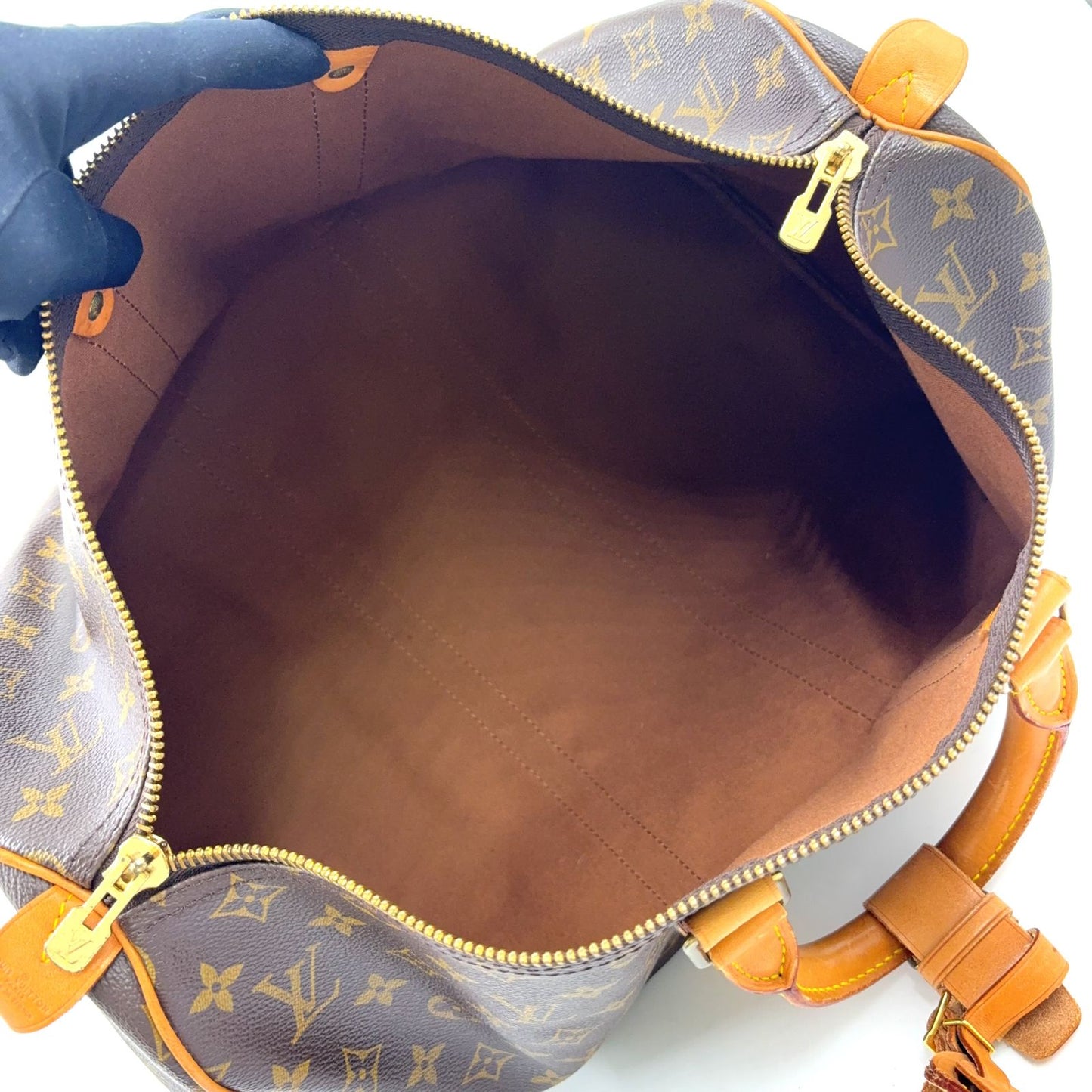 Louis Vuitton Keepall 45 Monogram Leather Brown Boston Bag Gold — view 3