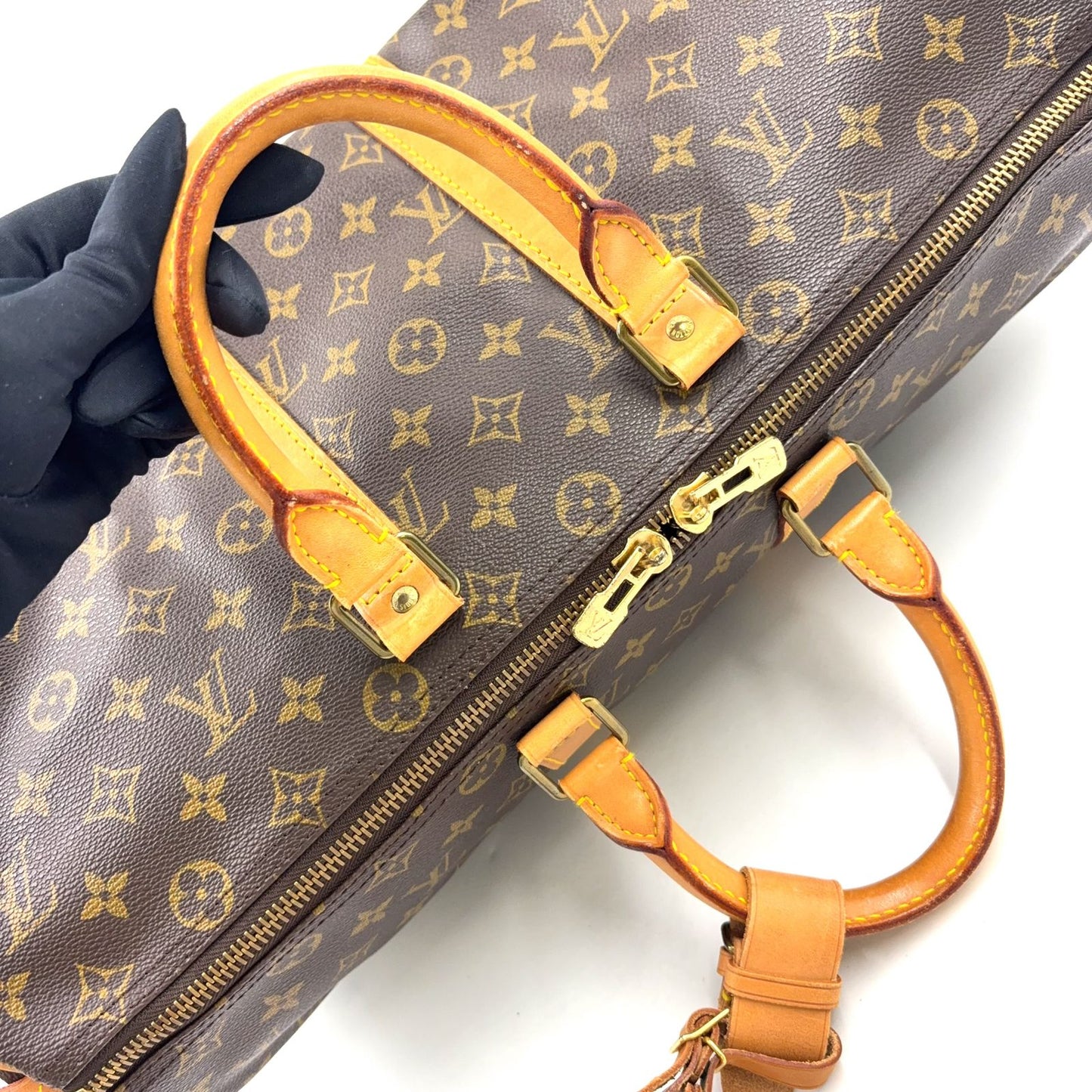 Louis Vuitton Keepall 45 Monogram Leather Brown Boston Bag Gold — view 8