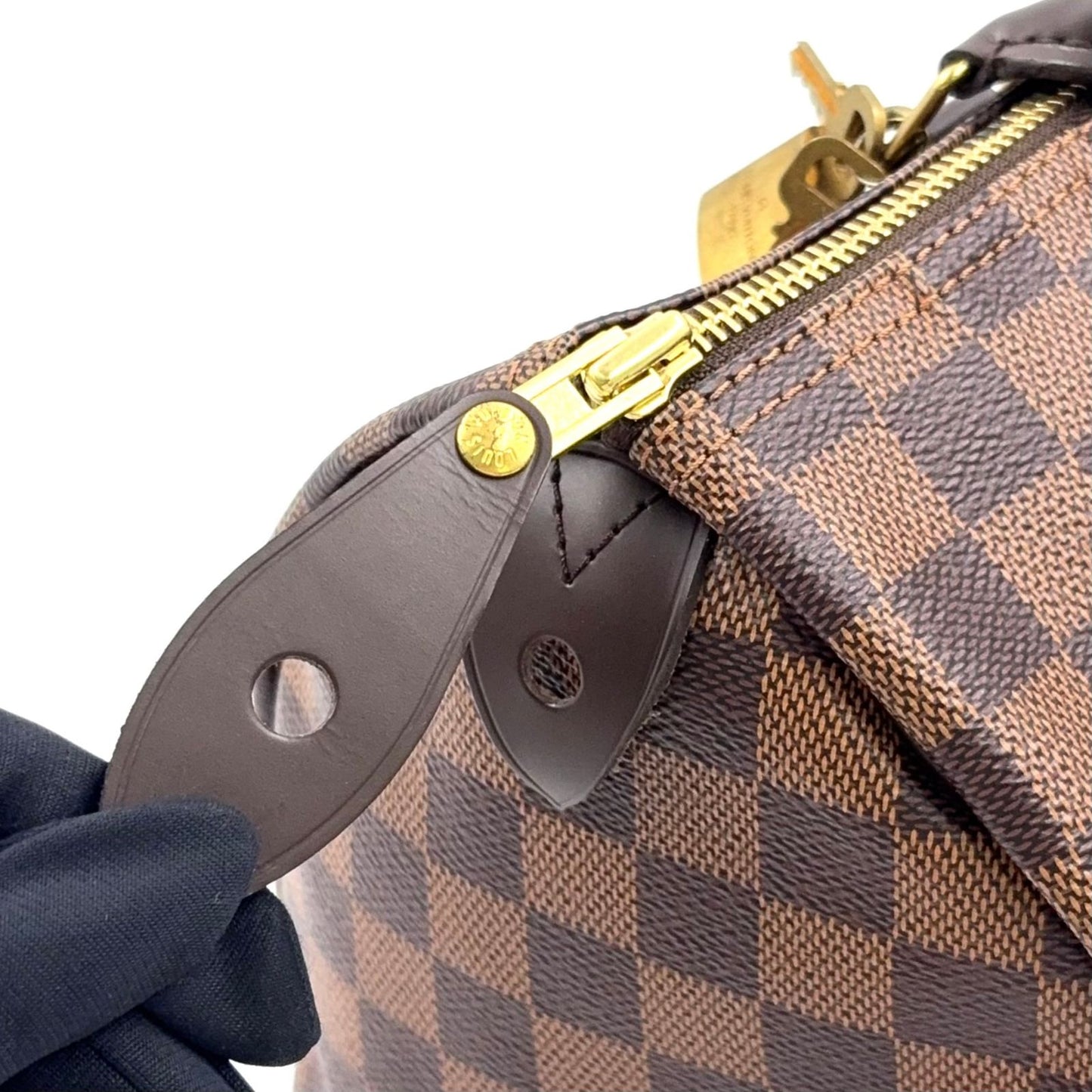 Louis Vuitton Speedy 30 Damier Ebene Leather Brown Handbag Gold — view 7