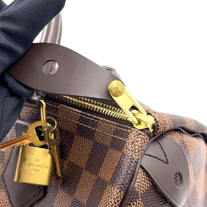 Louis Vuitton Speedy 30 Damier Ebene Leather Brown Handbag Gold — view 8