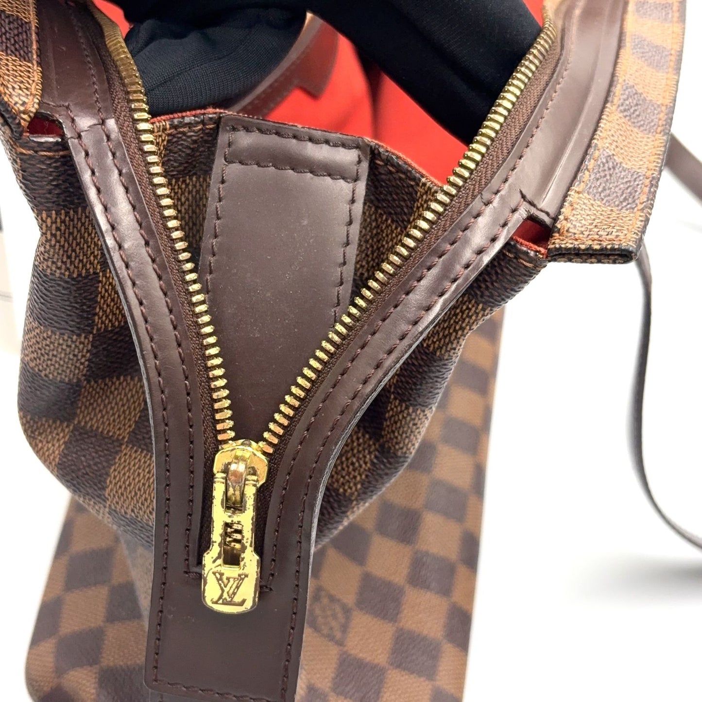 Louis Vuitton Chelsea Damier Ebene Shoulder Bag Leather Brown Tote Gold — view 9