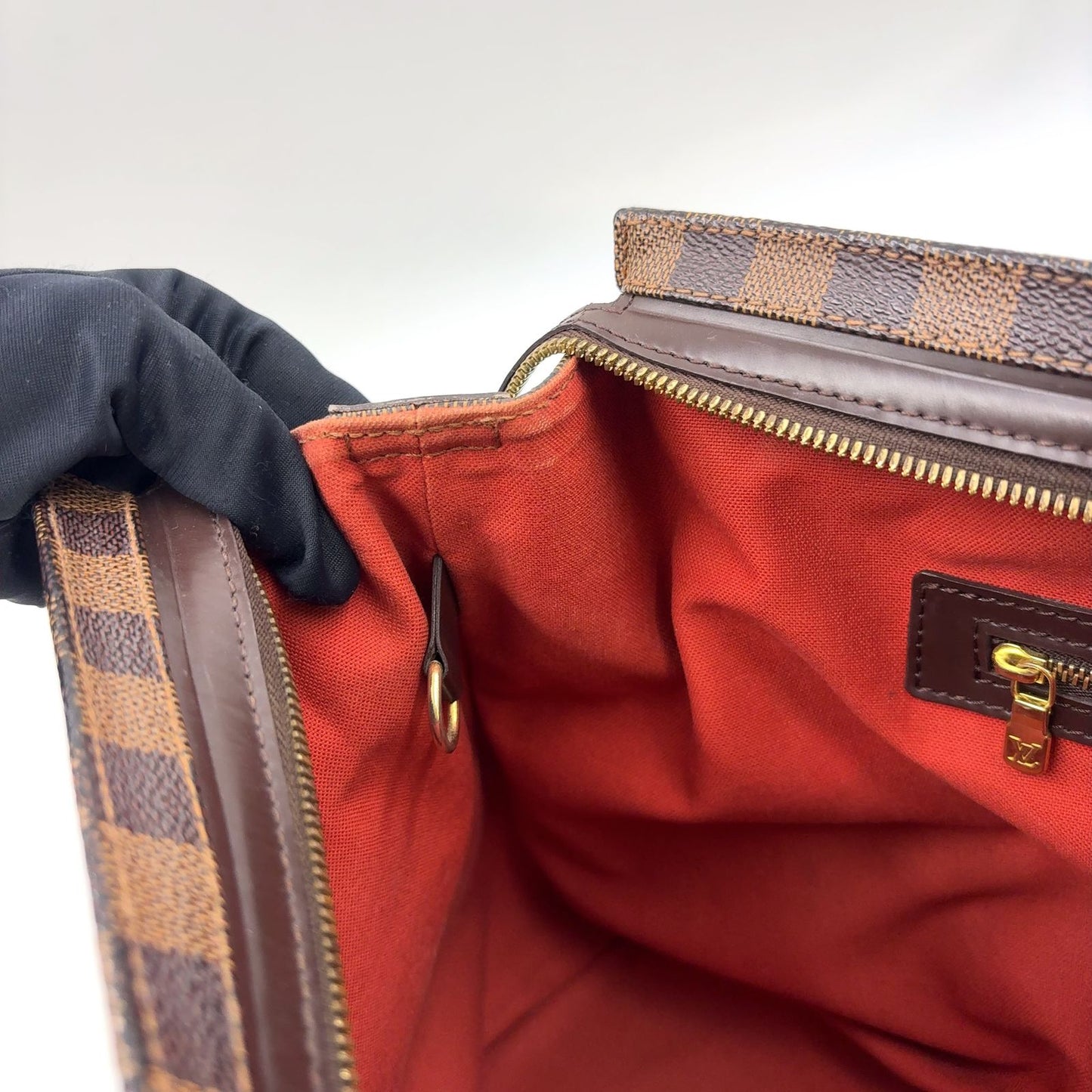 Louis Vuitton Chelsea Damier Ebene Shoulder Bag Leather Brown Tote Gold — view 6