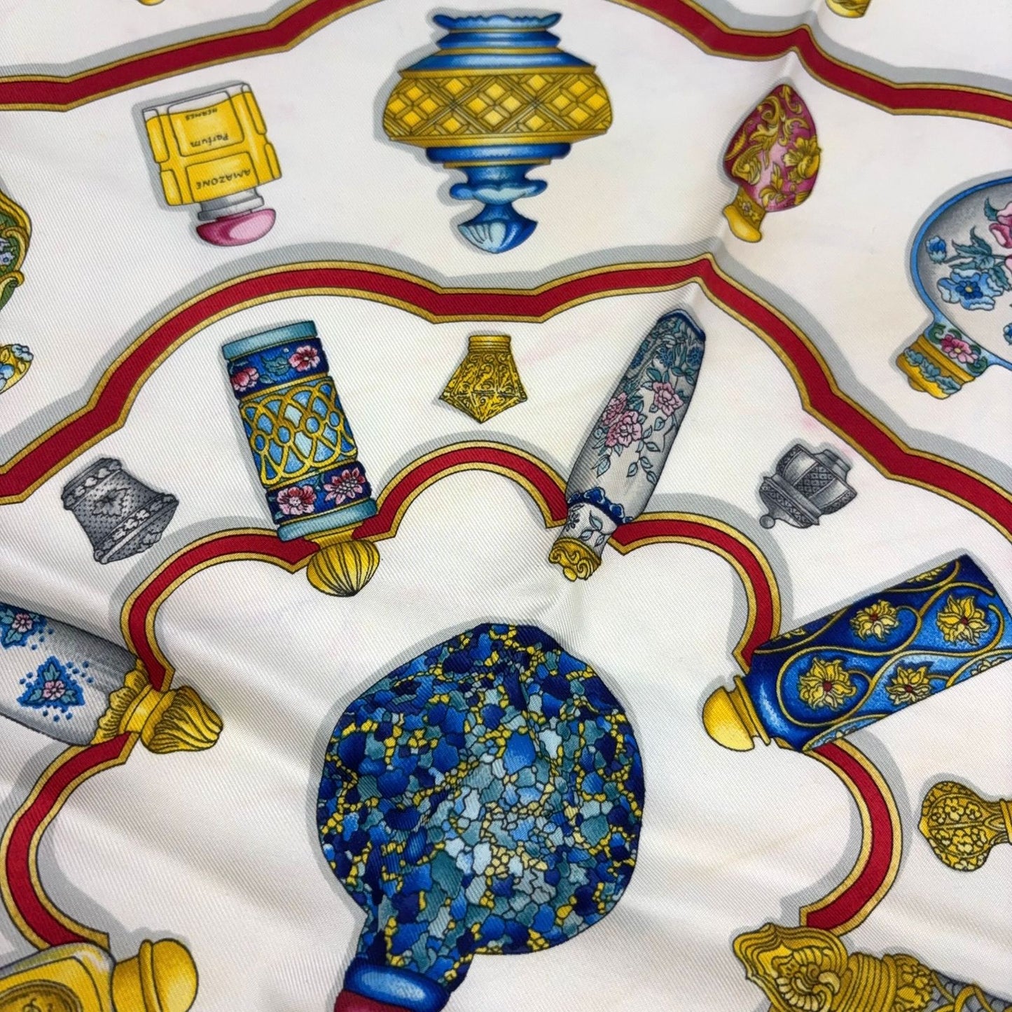 Hermes Carre 90 Perfume Bottle Pattern Silk Navy White Scarf — view 8