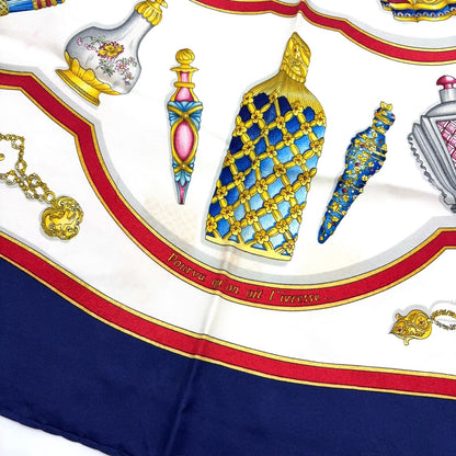 Hermes Carre 90 Perfume Bottle Pattern Silk Navy White Scarf — view 6