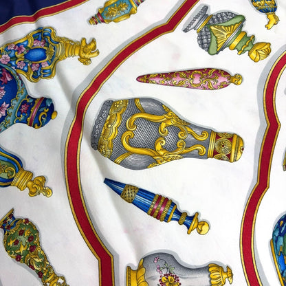 Hermes Carre 90 Perfume Bottle Pattern Silk Navy White Scarf — view 9
