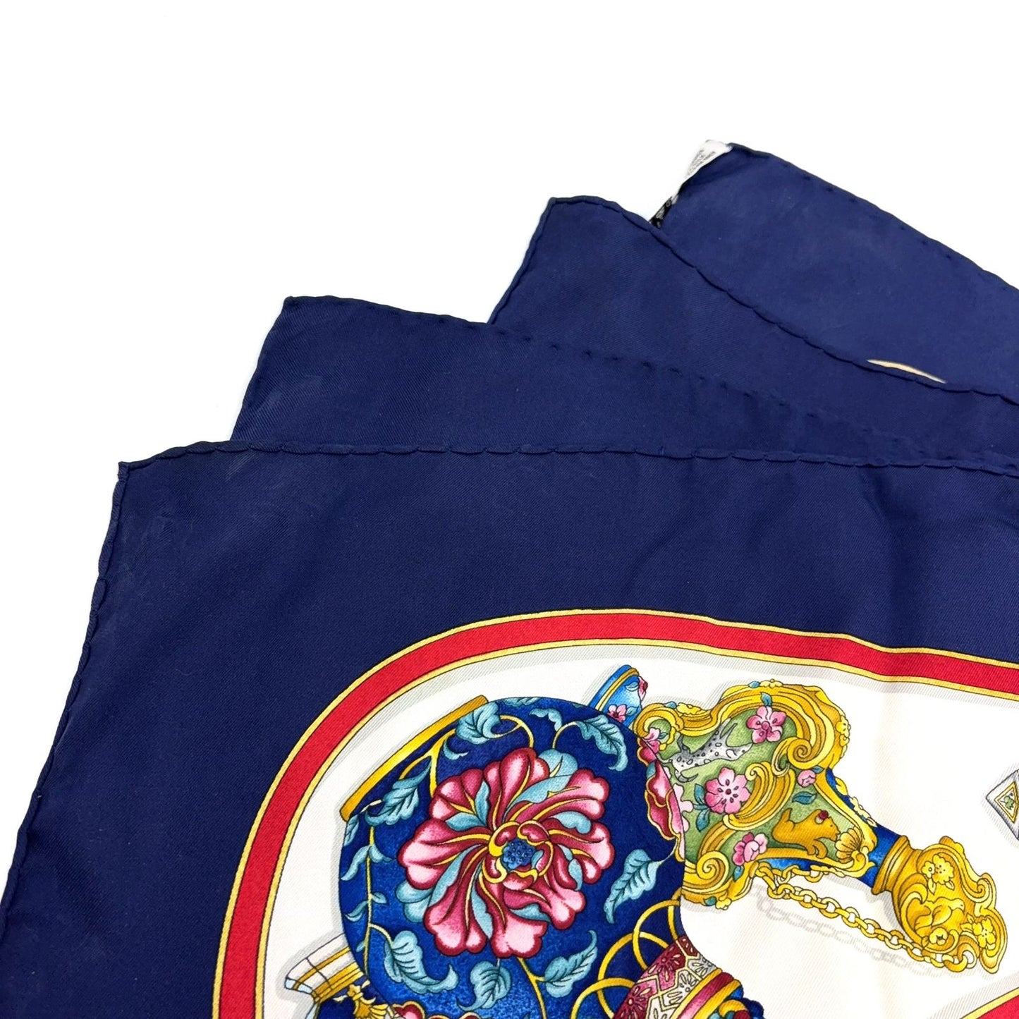 Hermes Carre 90 Perfume Bottle Pattern Silk Navy White Scarf — view 4