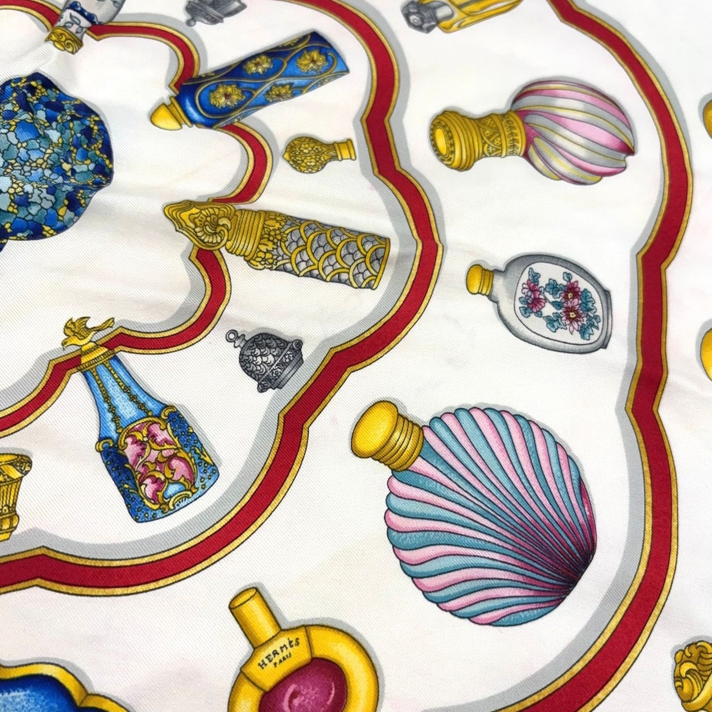 Hermes Carre 90 Perfume Bottle Pattern Silk Navy White Scarf — view 7