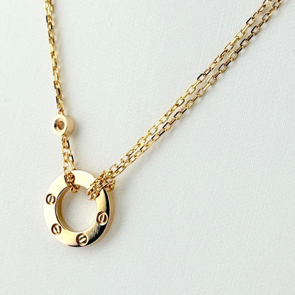 Cartier Love Circle Necklace YG Yellow Gold Pendant Pave Diamond — view 2