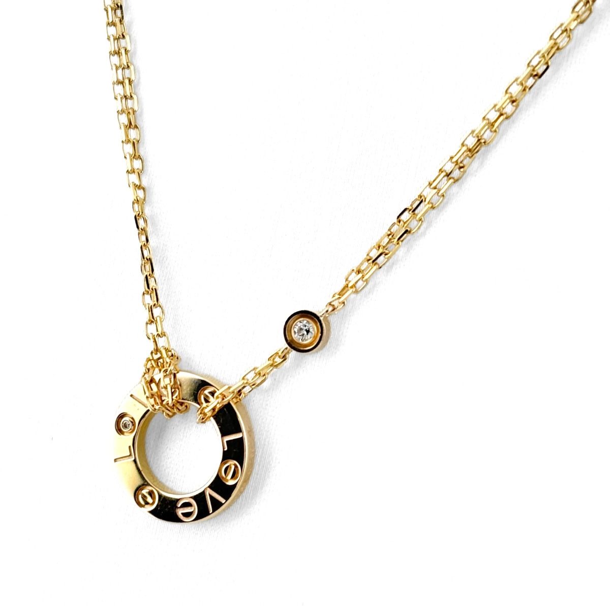 Cartier Love Circle Necklace YG Yellow Gold Pendant Pave Diamond