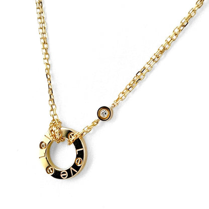 Cartier Love Circle Necklace YG Yellow Gold Pendant Pave Diamond