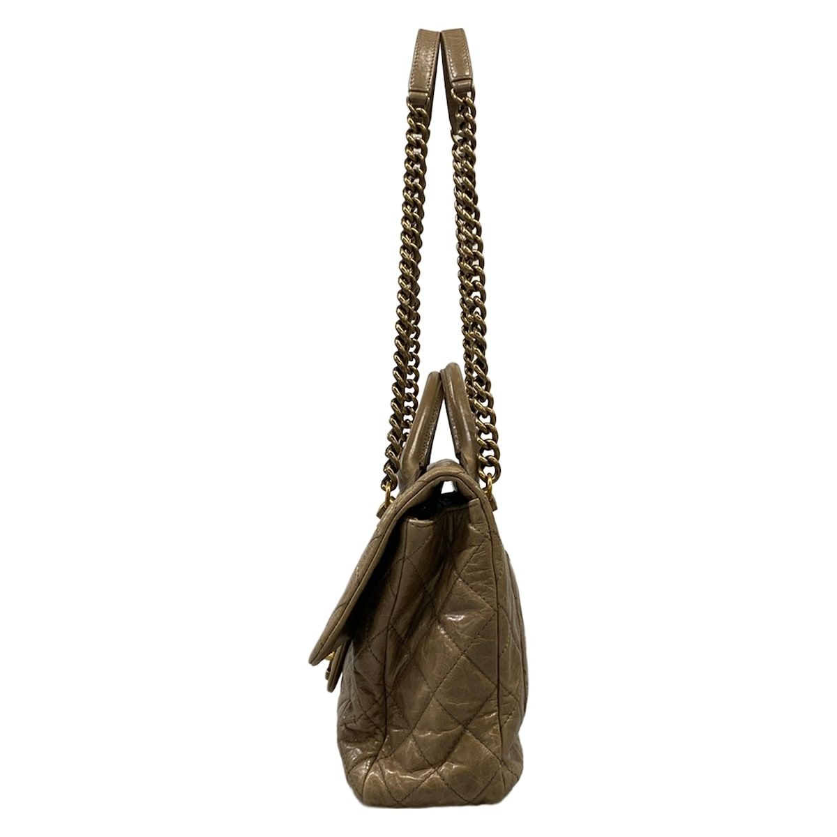 Chanel Shoulder Bag Quilted Beige Vintage Gold 2-Way Flap Chain — view 4