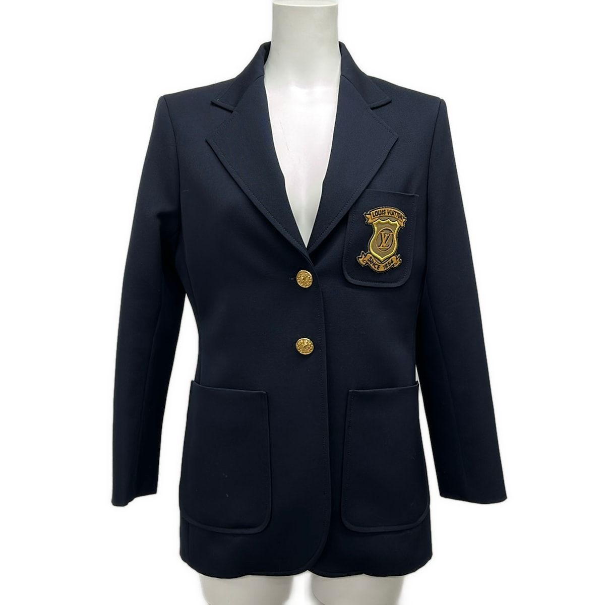 Louis Vuitton Jacket 42 L Dj4 Navy Lining Monogram Pattern Patch Long Sleeve