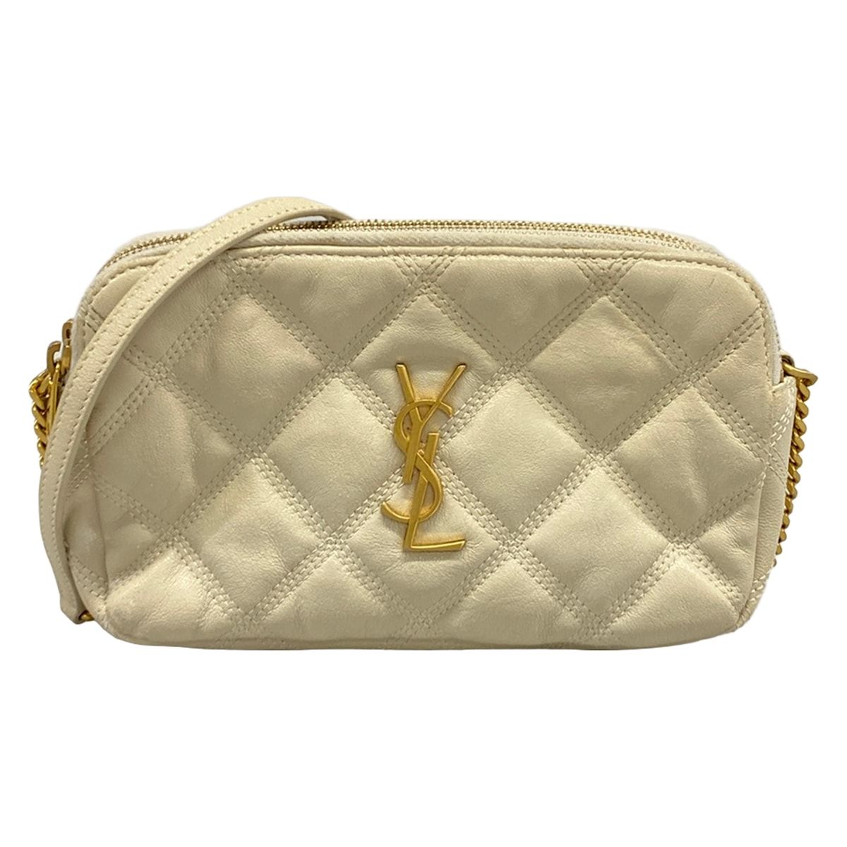 Saint Laurent Paris Shoulder Bag Beige Chain Quilted Leather