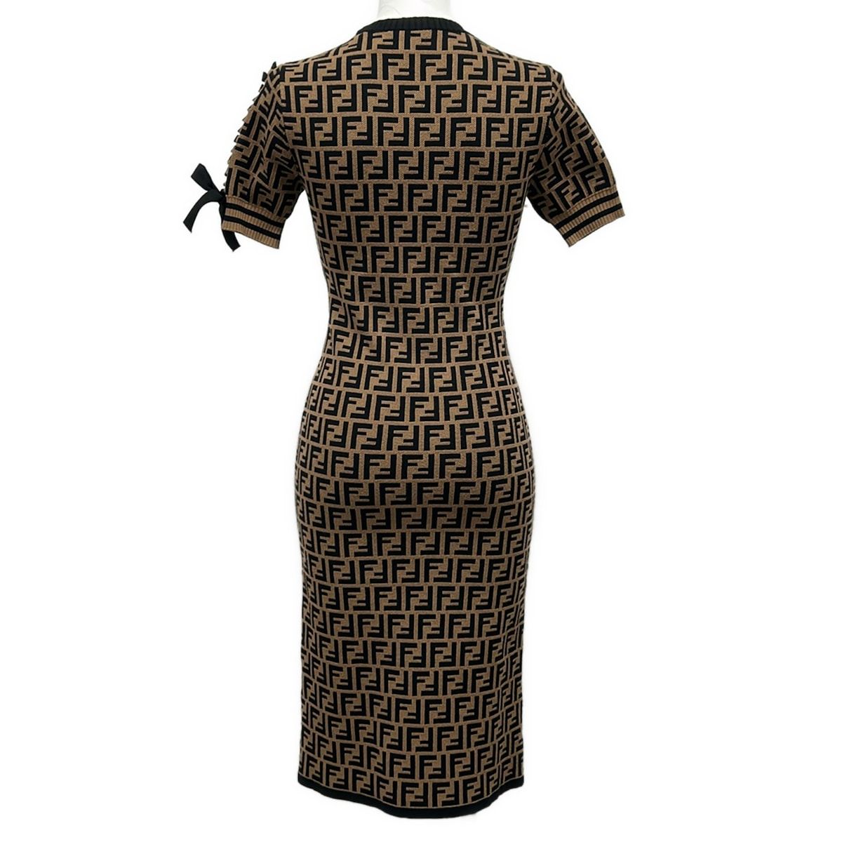 Fendi Dress 38 S Black Brown Zucca Pattern Ribbon Knit — view 2