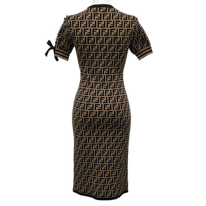 Fendi Dress 38 S Black Brown Zucca Pattern Ribbon Knit — view 2