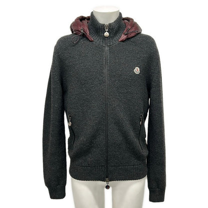 Moncler Jacket M Maglione Tricot Cardigan Dark Gray Bordeaux Down