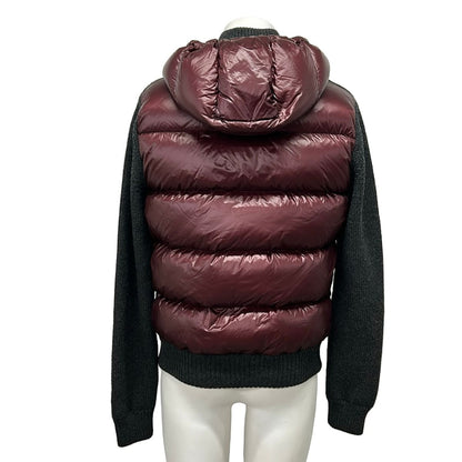 Moncler Jacket M Maglione Tricot Cardigan Dark Gray Bordeaux Down — view 2