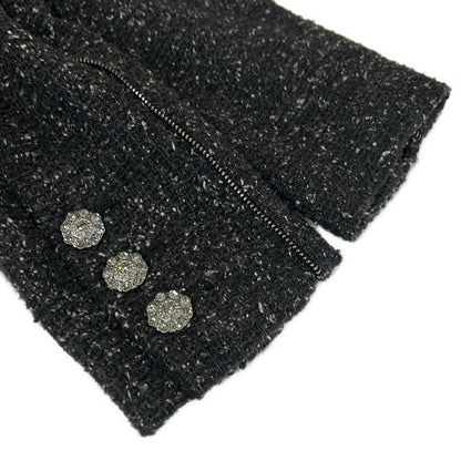 Chanel Jacket 34 S Dark Gray Ivory Tweed Line Stone Zipper Motif Silk — view 5