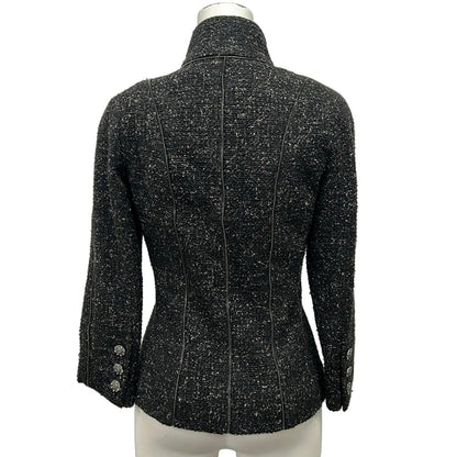 Chanel Jacket 34 S Dark Gray Ivory Tweed Line Stone Zipper Motif Silk — view 2