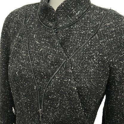 Chanel Jacket 34 S Dark Gray Ivory Tweed Line Stone Zipper Motif Silk — view 8