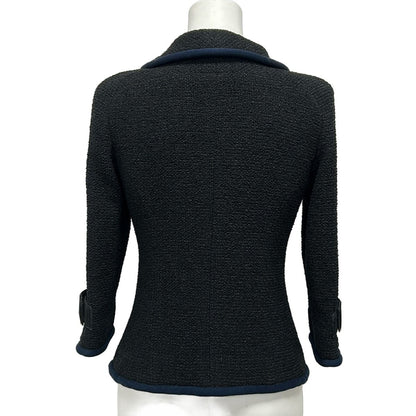 Chanel Jacket 36 S Black Dark Navy Tweed Magic Tape Cotton — view 2