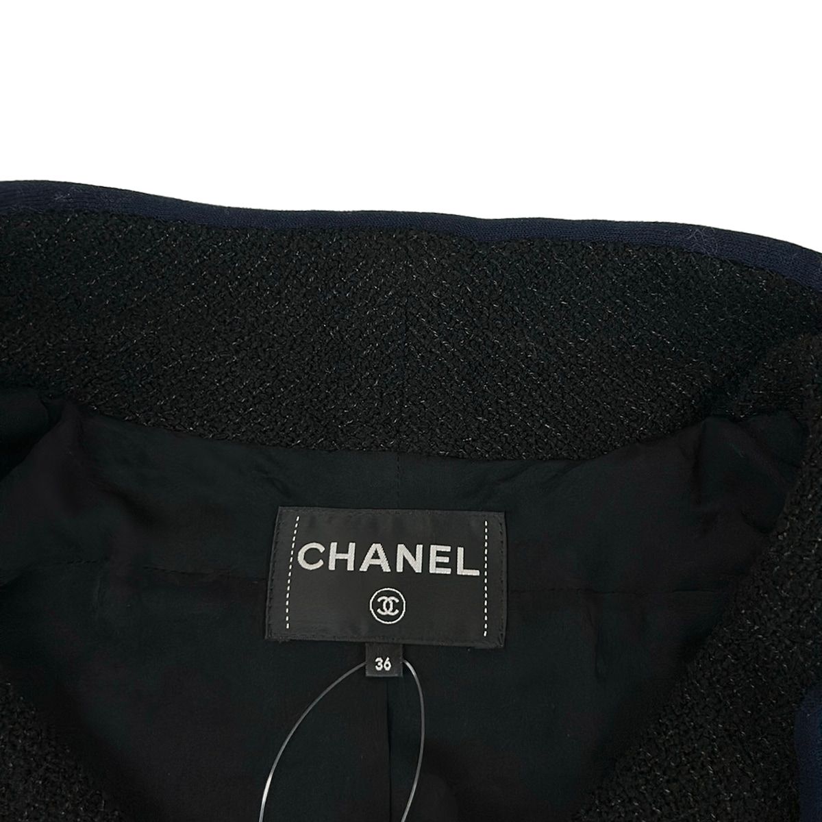 Chanel Jacket 36 S Black Dark Navy Tweed Magic Tape Cotton — view 8