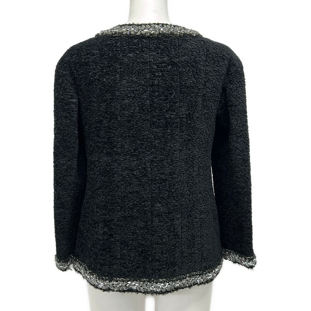 Chanel Jacket 38 M Black Silver Zip Up Long Sleeve Autumn Winter Silk — view 2