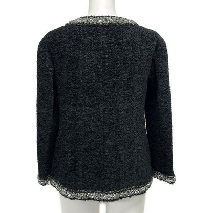 Chanel Jacket 38 M Black Silver Zip Up Long Sleeve Autumn Winter Silk — view 2