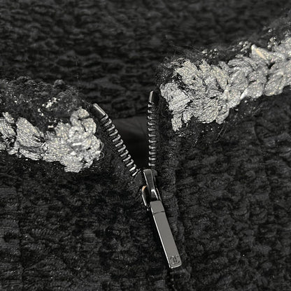 Chanel Jacket 38 M Black Silver Zip Up Long Sleeve Autumn Winter Silk — view 9