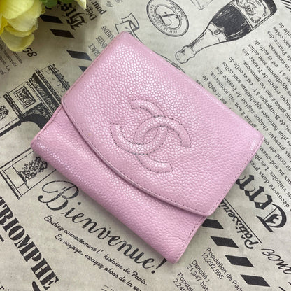 Chanel Fold Wallet Hook CC Logo Caviar Leather Pink — view 2