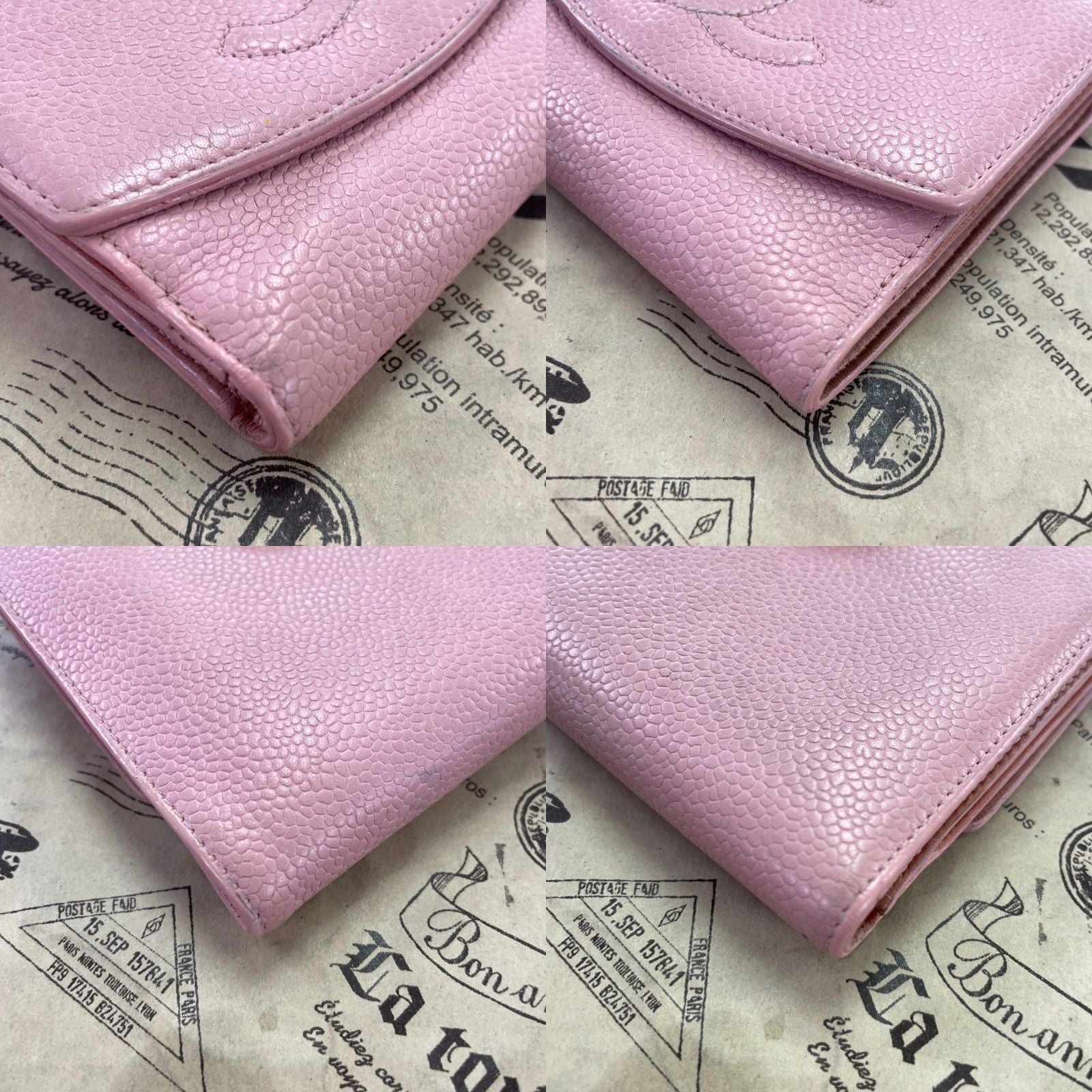 Chanel Fold Wallet Hook CC Logo Caviar Leather Pink — view 6