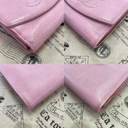 Chanel Fold Wallet Hook CC Logo Caviar Leather Pink — view 6