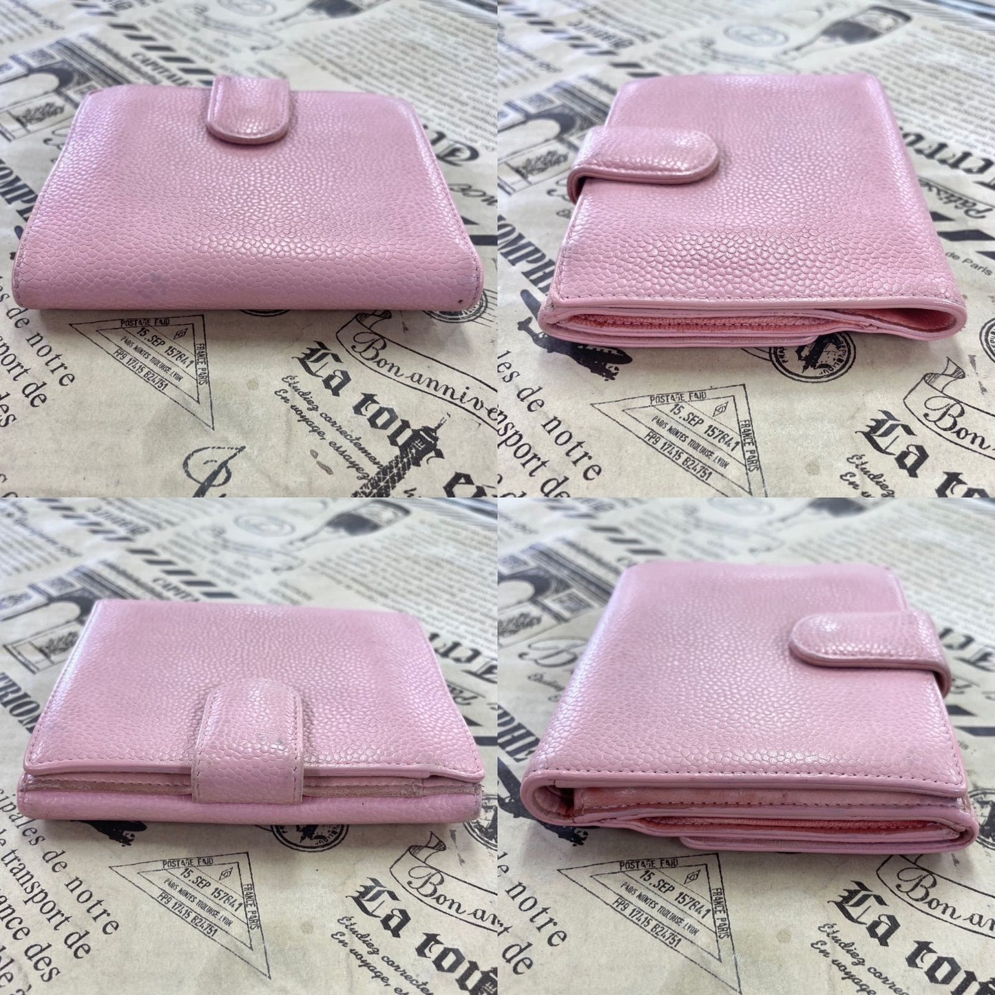 Chanel Fold Wallet Hook CC Logo Caviar Leather Pink — view 4