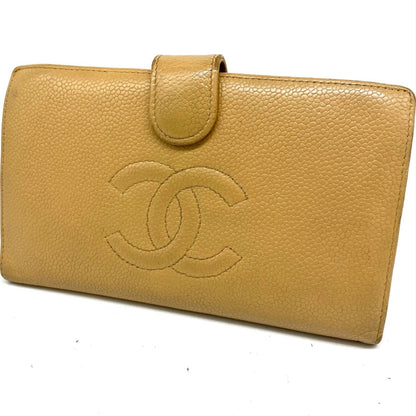 Chanel Wallet Clasp Caviar Leather Beige CC Logo