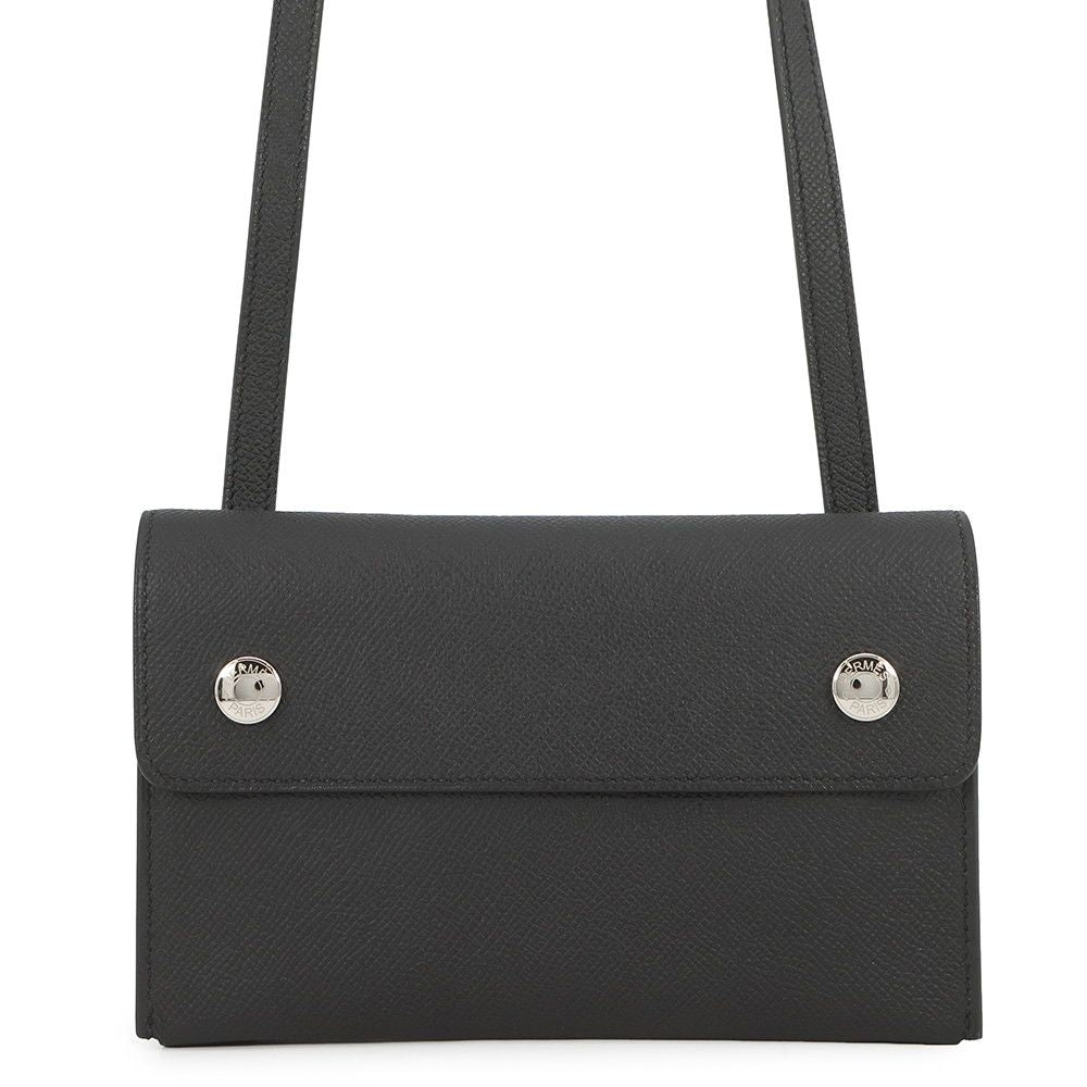 Hermes Shoulder Wallet Nap to Go Black Silver Epsom