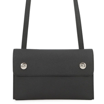 Hermes Shoulder Wallet Nap to Go Black Silver Epsom