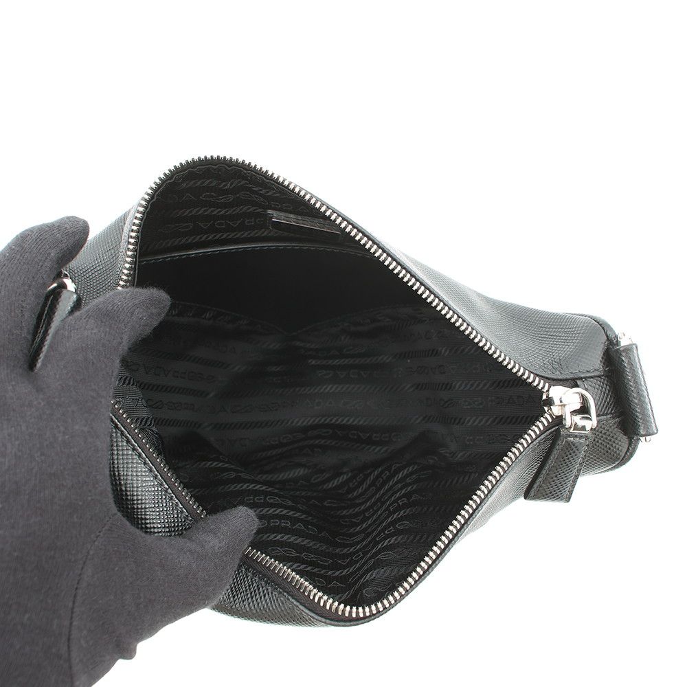 Prada Shoulder Bag Triangle Logo Saffiano Leather Black — view 5