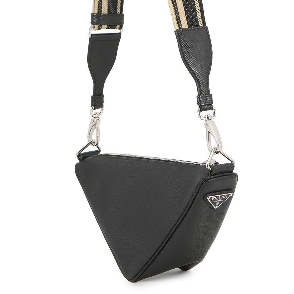 Prada Shoulder Bag Triangle Logo Saffiano Leather Black — view 2