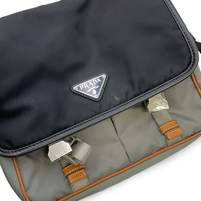 Prada Shoulder Bag Triangle Logo Nylon Leather Black — view 7
