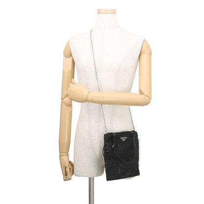 Prada Handbag Triangle Logo Crystal Satin 2-Way Black — view 5