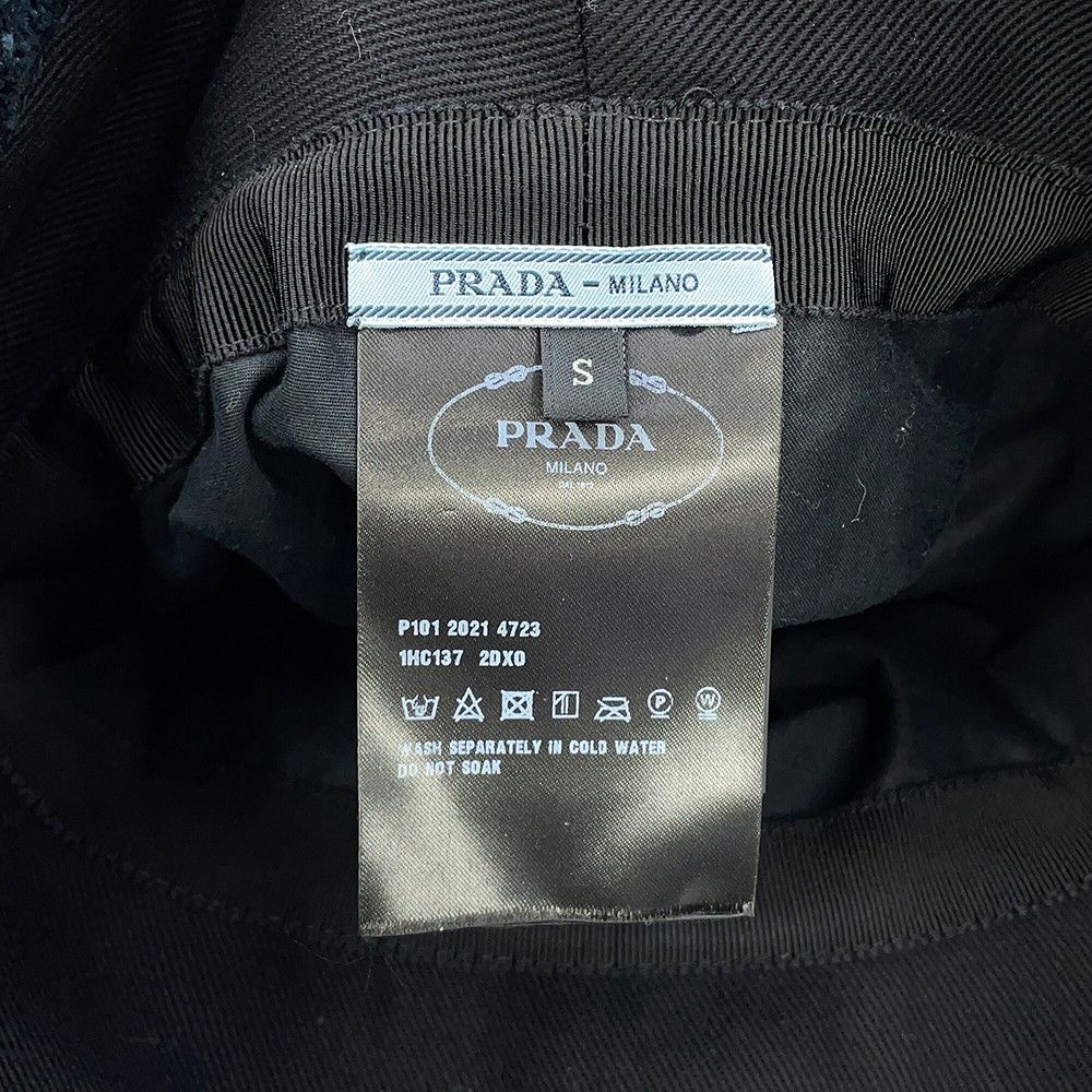 Prada Hat Logo Embroidery Bucket Hat Polyester S Hat Black — view 9