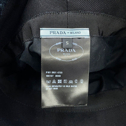 Prada Hat Logo Embroidery Bucket Hat Polyester S Hat Black — view 9