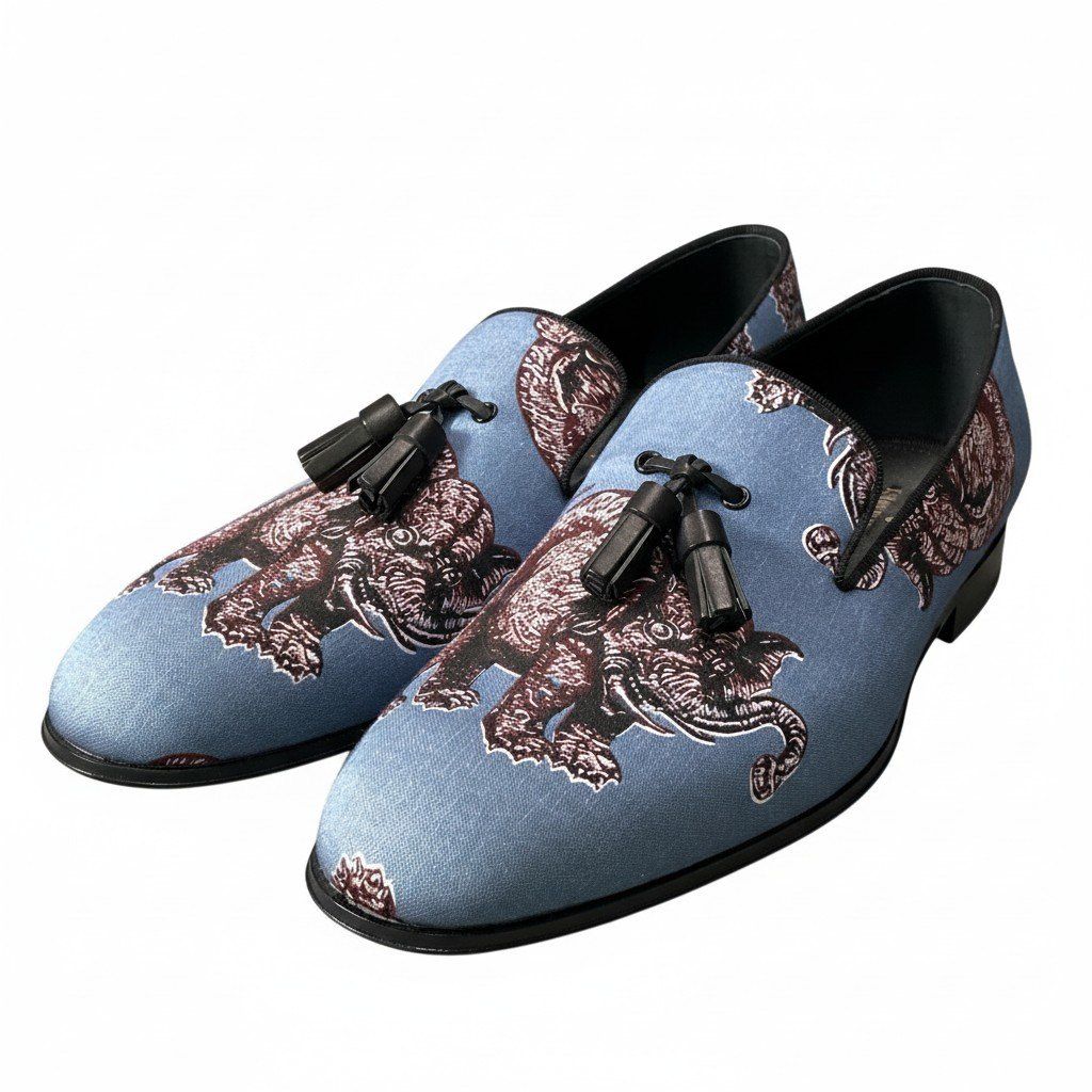 Louis Vuitton Chapman Brazza Tassel Loafers 7.5 Blue Elephant Shoes