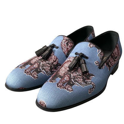 Louis Vuitton Chapman Brazza Tassel Loafers 7.5 Blue Elephant Shoes — view 2