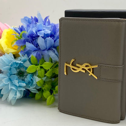 Saint Laurent Trifold Wallet Compact YSL Leather Gray