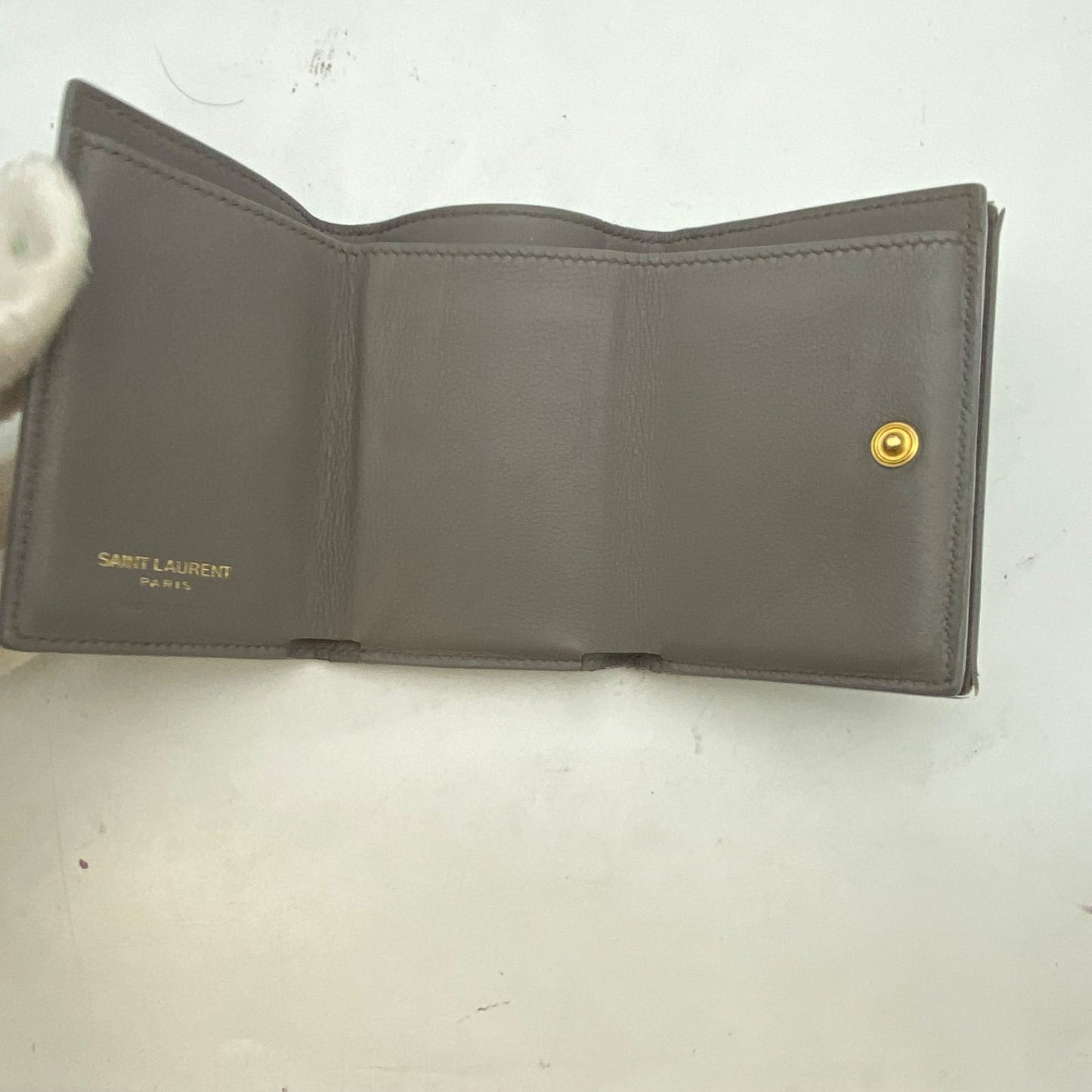 Saint Laurent Trifold Wallet Compact YSL Leather Gray — view 4