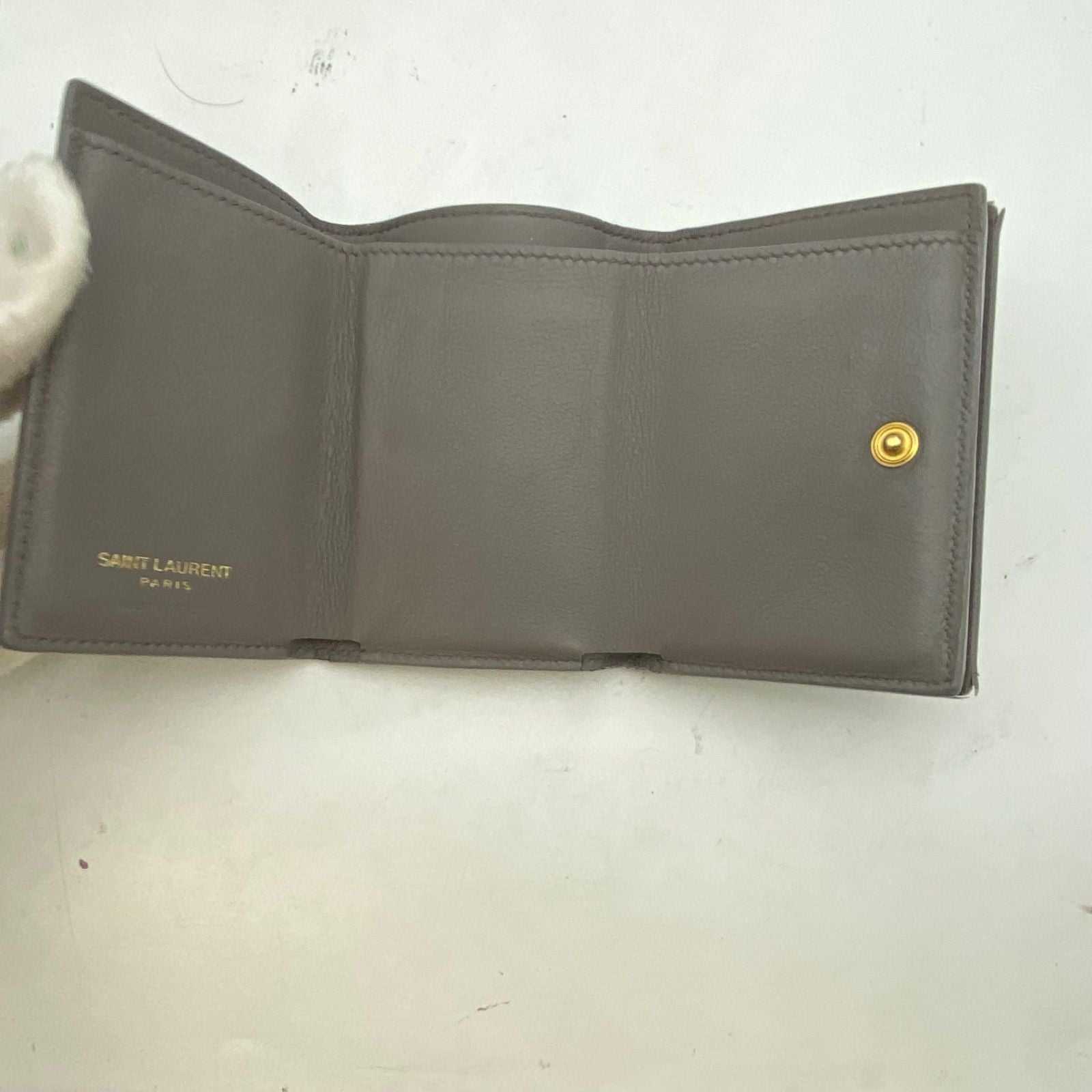 Saint Laurent Trifold Wallet Compact YSL Leather Gray — view 4