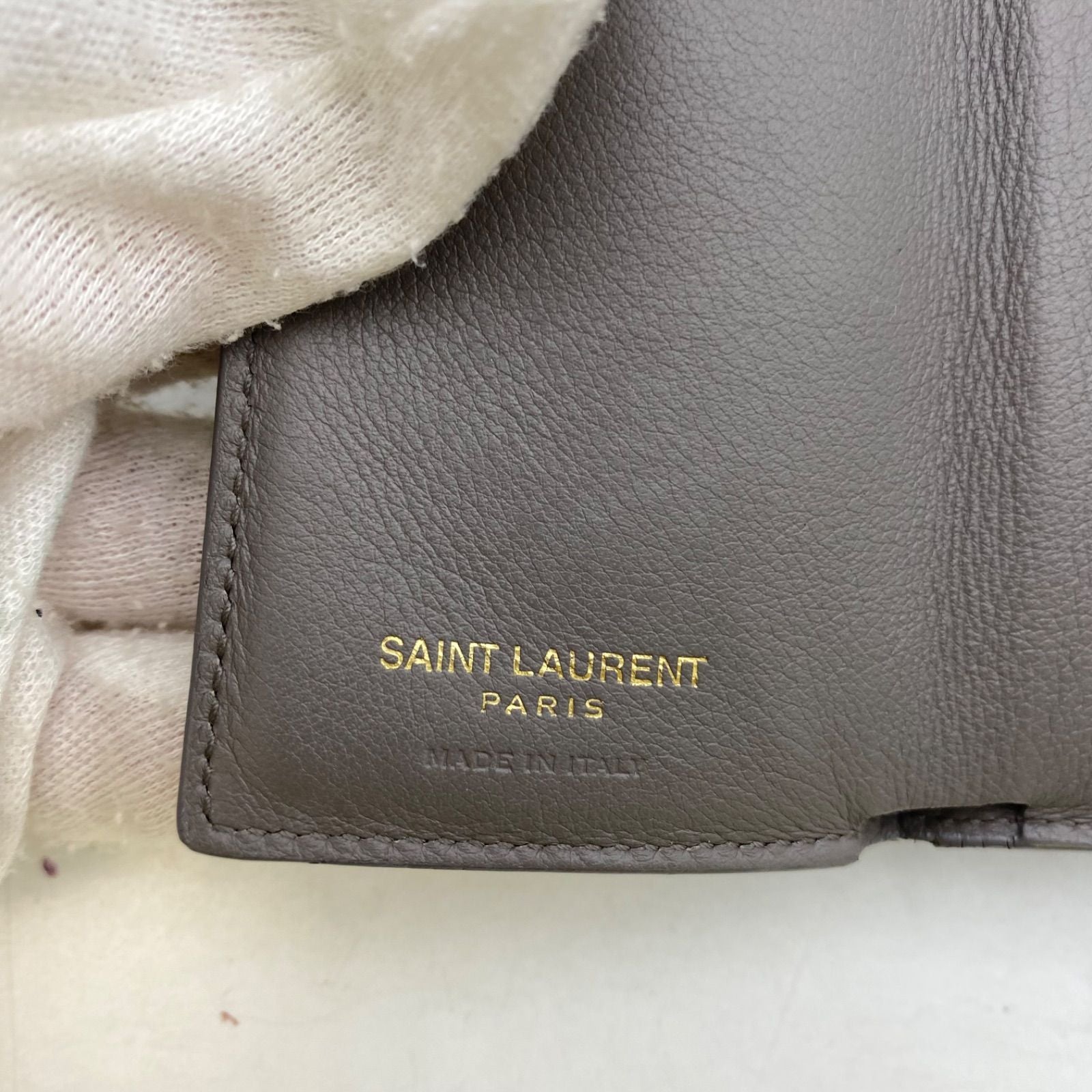 Saint Laurent Trifold Wallet Compact YSL Leather Gray — view 7